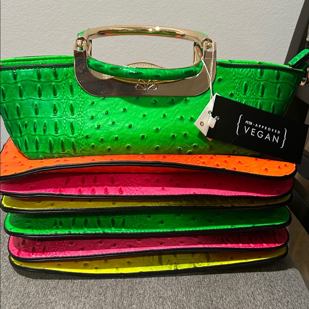 Vegan leather Green and Pink Women's Bag